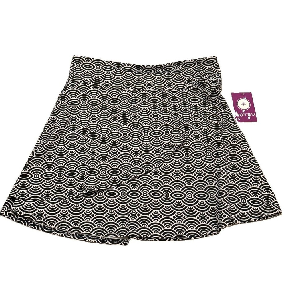 Soybu Black White Geometric A-Line Skirt Size L NWT Activewear Pull On